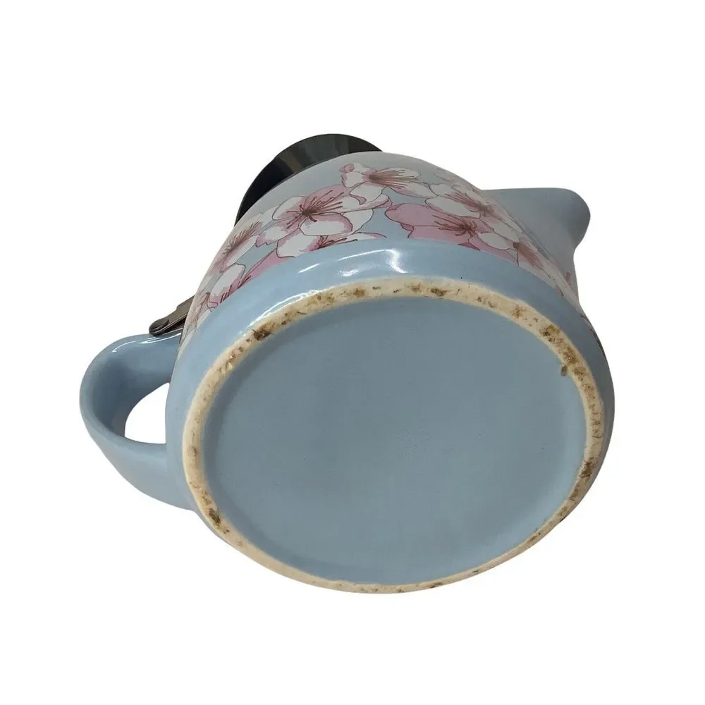 Alfred Ceramic‎ and Stainless Steel Teapot 20 oz Blue Pink Floral Cherry Blossom